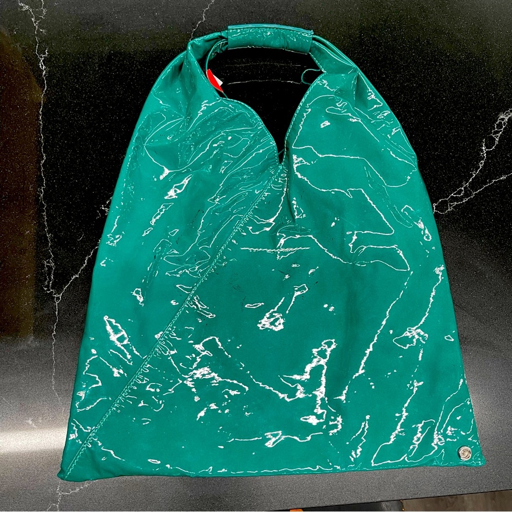 MM6 Madison Martin Margiela Small Origami Triangle Handbag Teal Patent Leather